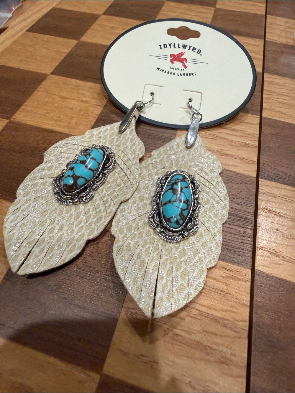 Idyllwind Cream Leaf Earrings with Turquoise Accents